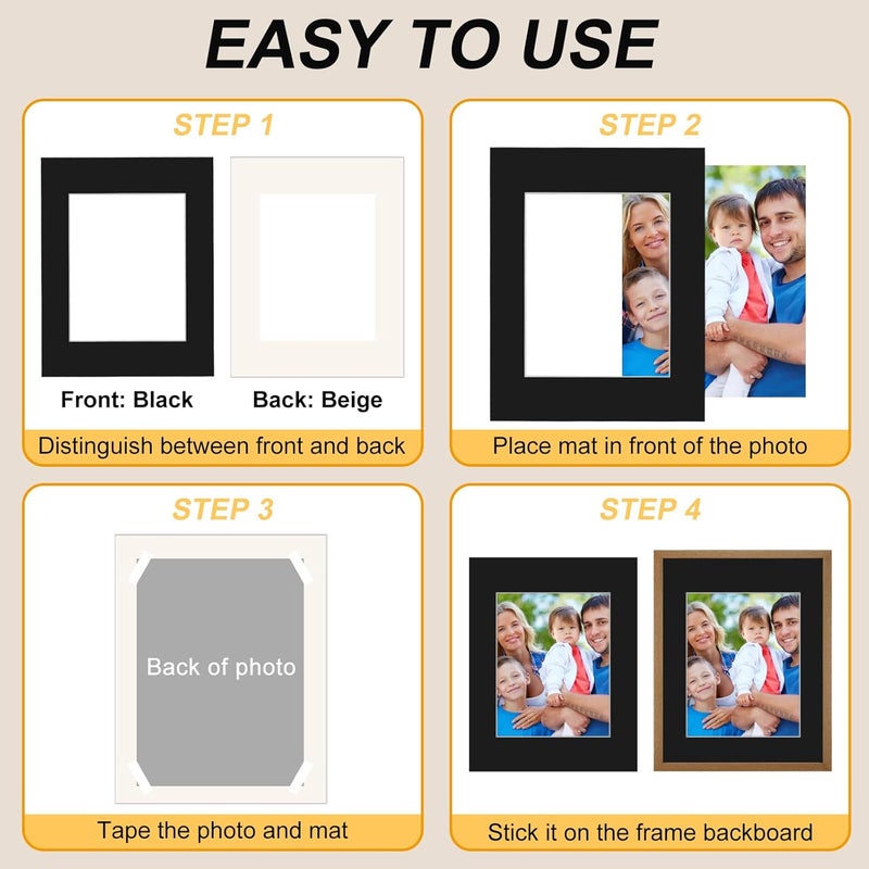 Phinus Store 8 Pack Picture Mats for Frames, Acid Free 11x14 Matted to 8x10, Picture Frame Mats for Pictures, Watercolor, Artwork and Prints (Black) - Image 5